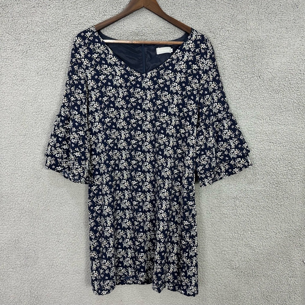 Belongsci Floral Print V-Neck Bell Sleeves A-Line Dress‎ Blue Womens Small Boho